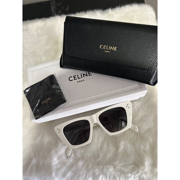 Celine CL40187I Acetate Cat Eye Sunglasses White Beige Womens Size OS - Picture 5 of 11